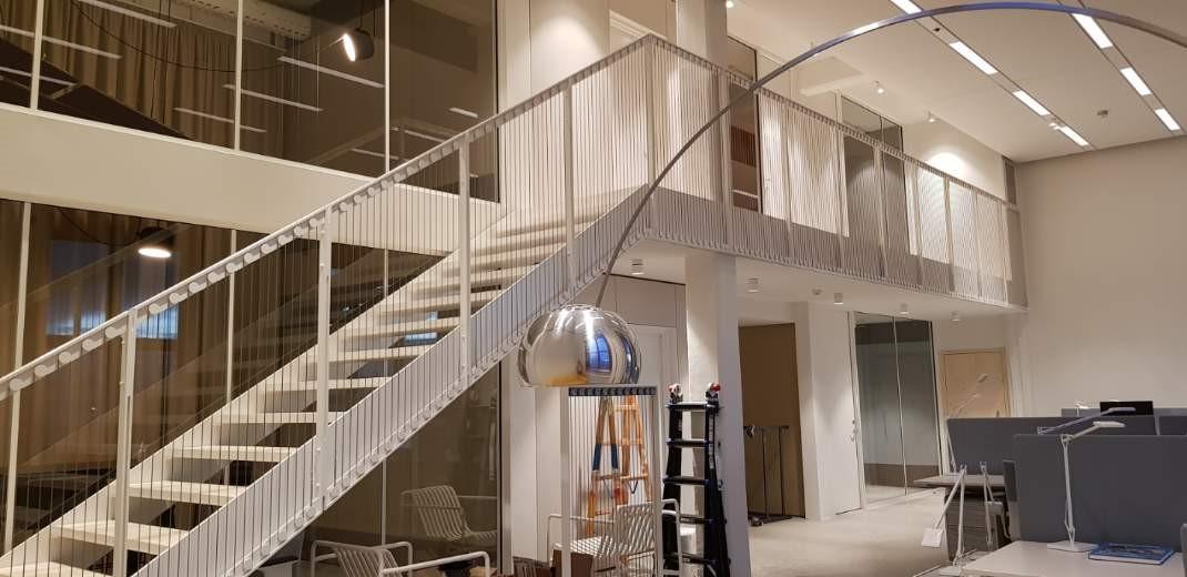 Staircase railing at Kvadrat Soft Cells, shown in AKS’s case.