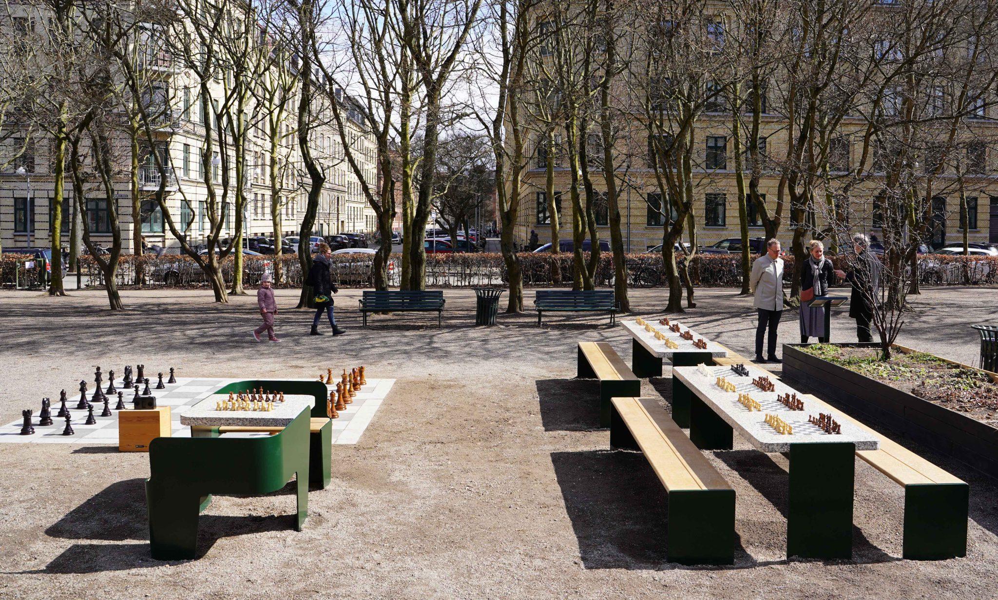 Chess furniture installed in Aksel Møllers Have.
